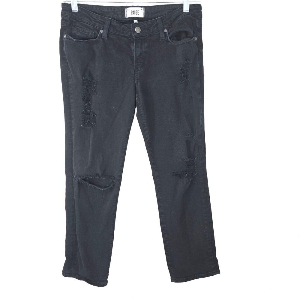 Paige Black Distressed James Crop Low Rise Denim Jeans Raw Hem